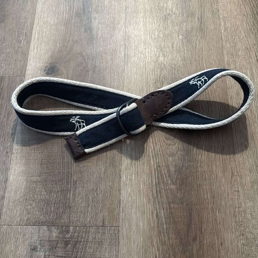 Abercrombie & Fitch Blue Webb Canvas Belt Moose Leather D Rings Size 30 W